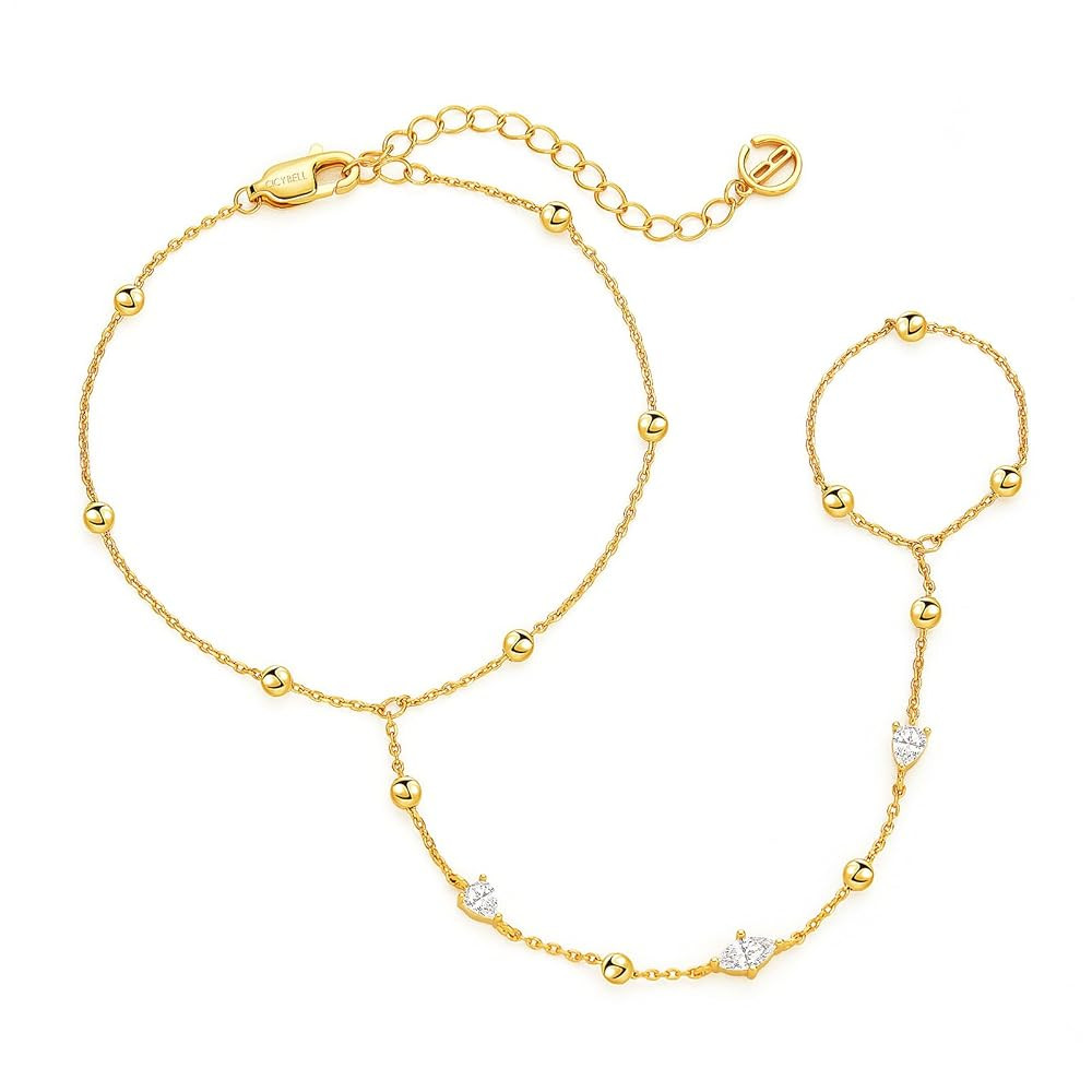 Cicy Bell Hand Chain 18k Gold Plated Bracelet for Women Trendy Teardrop Cubic Zirconia Adjustable... | Amazon (US)