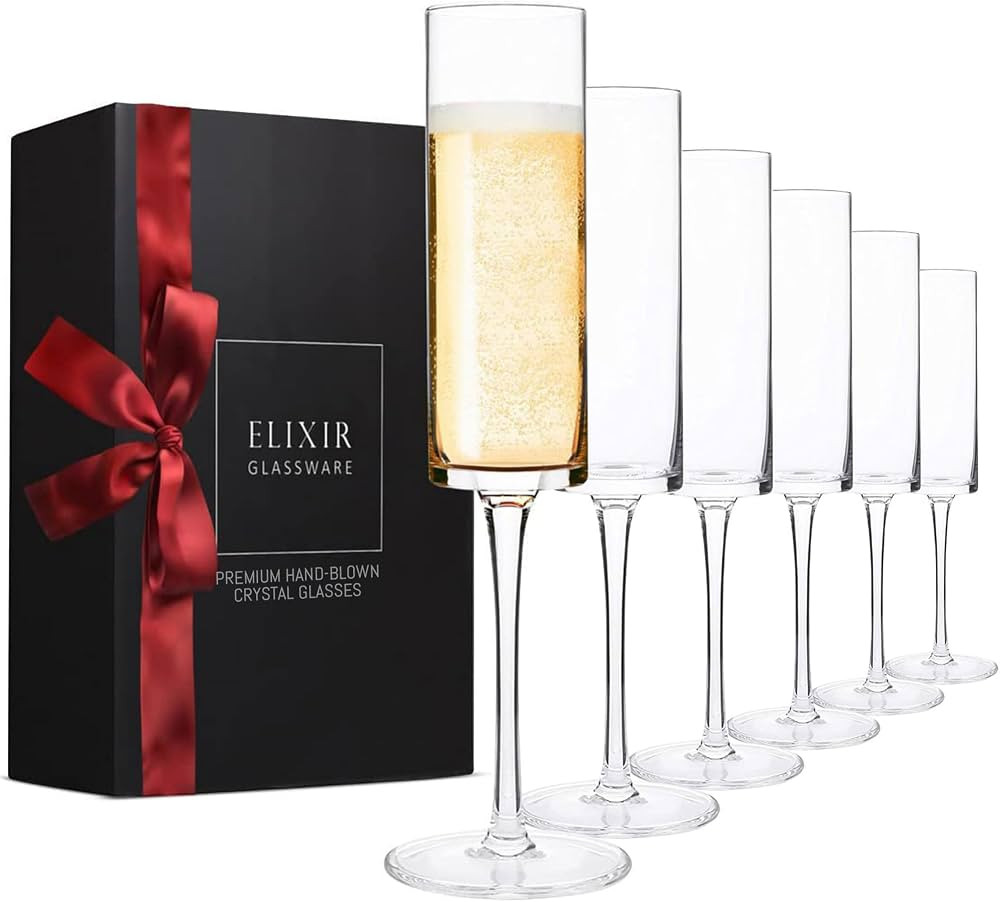 ELIXIR GLASSWARE Champagne Flutes - 6 oz - Set of 6 Edge Champagne Glasses - Modern & Elegant Cry... | Amazon (US)