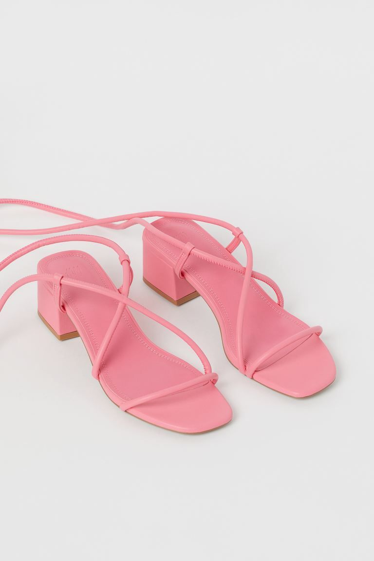 Sandals in faux leather with square toes, narrow straps to tie around ankles, and covered heels. ... | H&M (US + CA)