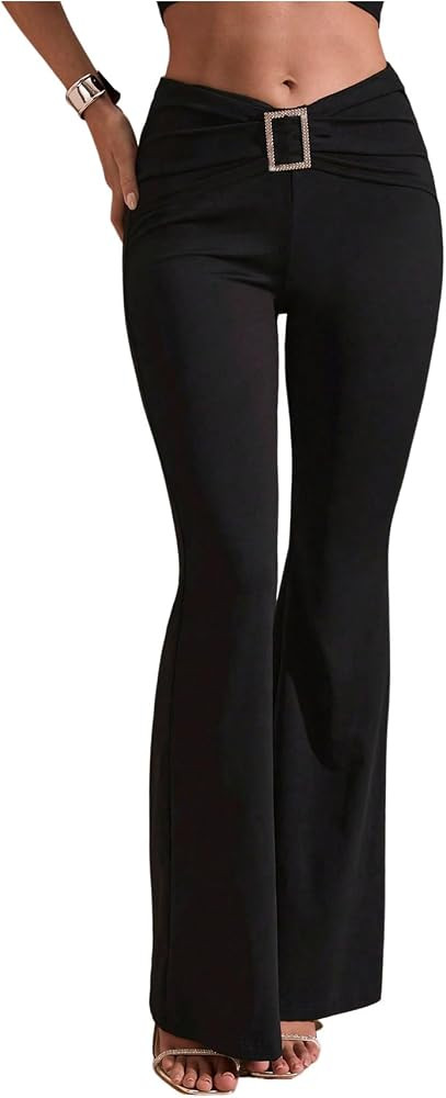 RoseSeek Women's Square Rhinestone Ring Flare Leggings Crossover Waist Long Bell Bottoms Y2K Pant... | Amazon (US)