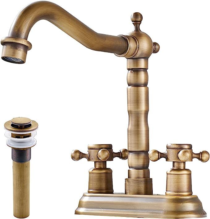 Cfeoerf Antique Brass Bathroom Faucet 2 Handles Bathroom Sink Faucets with Pop up Drain 360° Swi... | Amazon (US)