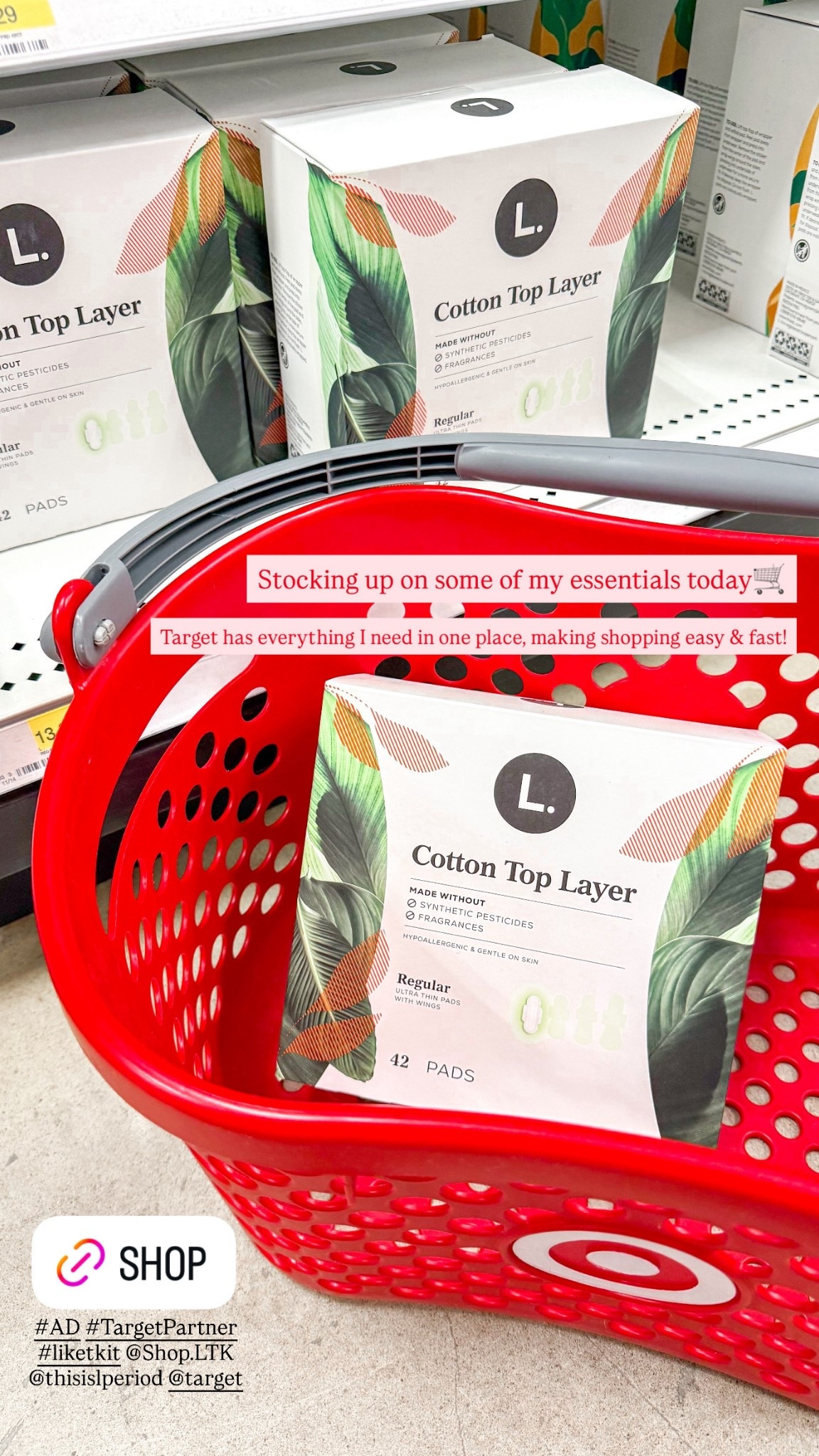 #AD Restocking my bathroom essentials and of course I had to grab my go to: @thisislperiod  Organic Cotton Ultra Thin Pads! I love that they’re made with a U.S. grown organic cotton top layer and without synthetic pesticides or fragrances✨
@target is my favorite place to grab everything in one stop… skincare, snacks, home goodies, and period care. And if I’m not shopping in-store (with a little Starbucks treat in hand ☕️), the Target app makes it so easy to do Drive Up or Same-Day delivery when I’m in a pinch💕#TargetPartner #liketkit @Shop.LTK