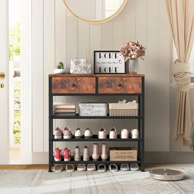 Shoe Rack, 4 Tier Shoe Storage Organizer With 2 Drawers, Shoe Shelf For 9-12 Pairs Of Shoes, With 3 Fabric Shelves And Top, Shoe Stand For Closet Entr | Wayfair North America
