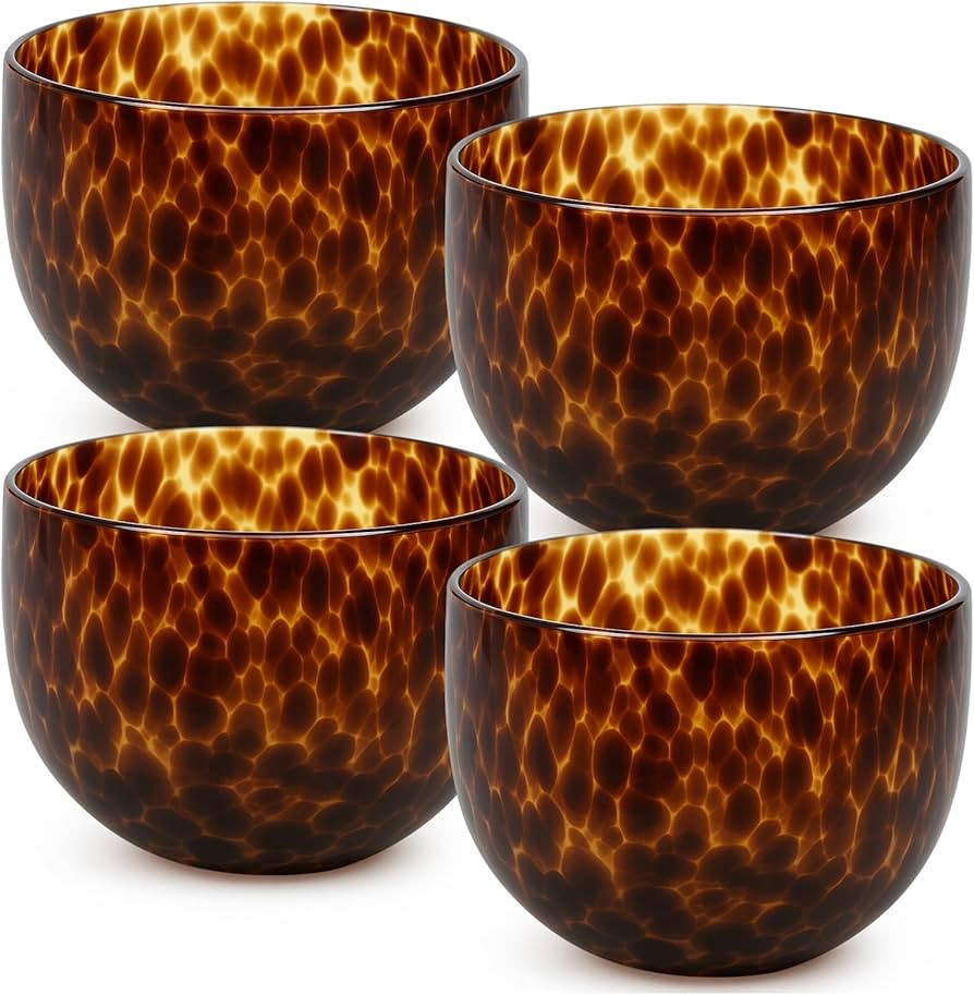 4 Pcs Tortoise Shell Pattern Bowls Brown 12 oz Tortoise Leopard Print Glass Bowl for Kitchen Serv... | Amazon (US)
