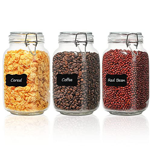 ComSaf Square Glass Jars with Airtight Lids 51 oz 3 Pack Wide Mouth | Amazon (US)