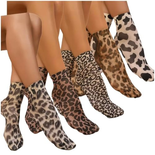 Leopard Cheetah Print Sheer Socks Women Ankle, Nylon Cute Animal Thin Crazy Socks for Women, Cute Stuff Fashion Accessories Animal Print Decor Clothes (5 Pairs) | Amazon (US)