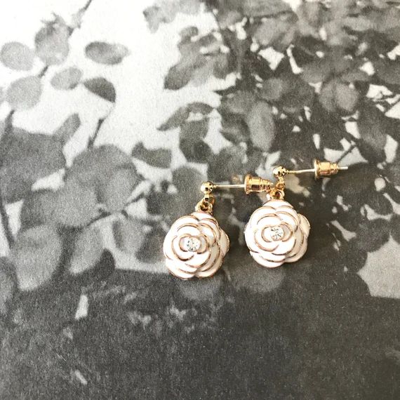 White Floral Earrings Dainty Charm Earrings 14K Gold Plated | Etsy | Etsy (US)