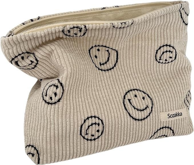 Cosmetic Bags for Women - Corduroy Cosmetic Bag Aesthetic Women Handbags Purses Smile Dots Makeup... | Amazon (US)