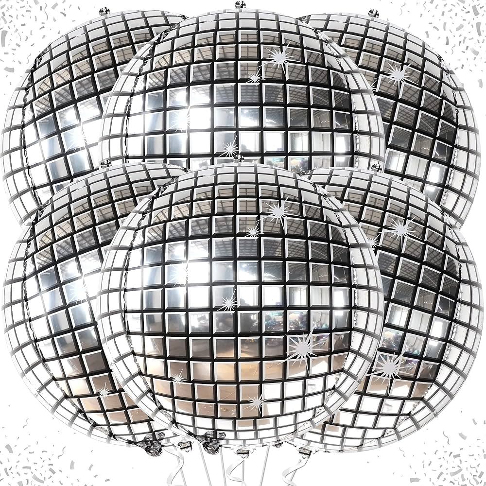 KatchOn, Silver Disco Ball Balloons Decorations - 22 Inch, Pack of 6 | 4D Sphere Disco Balloons f... | Amazon (US)