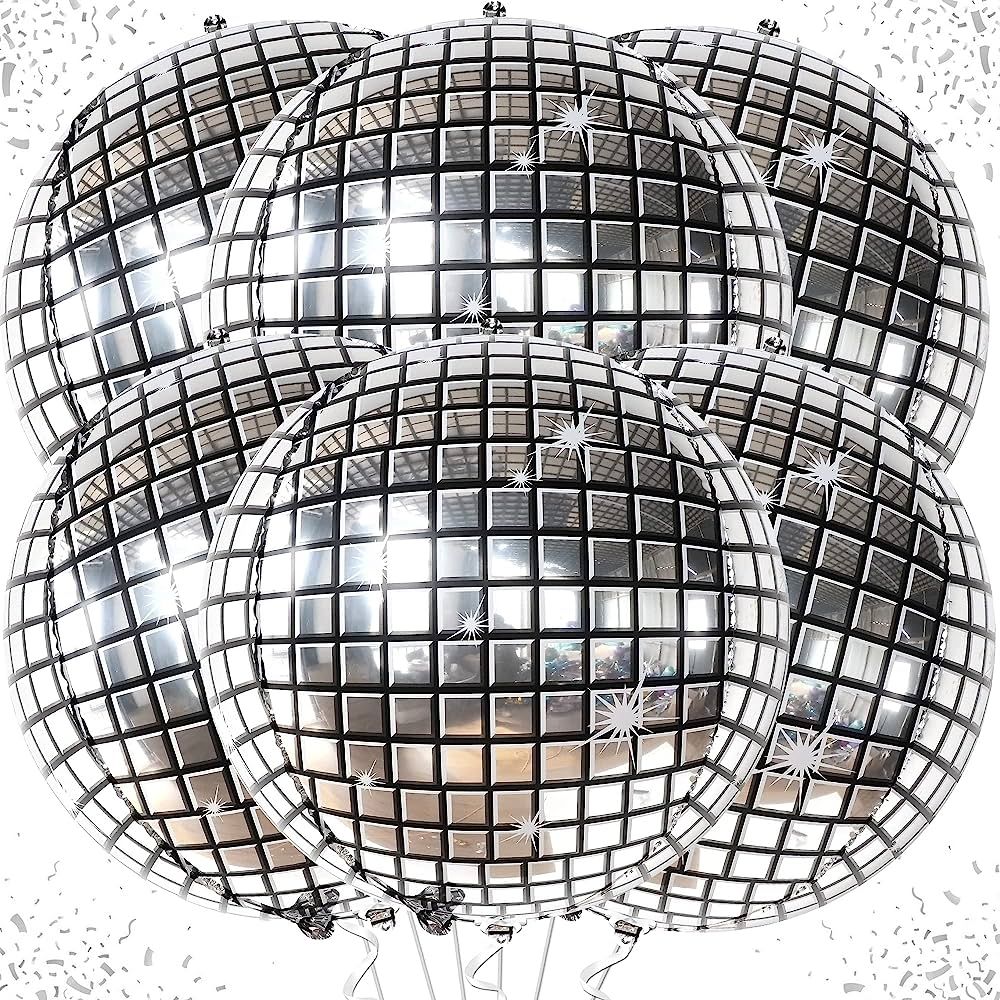 KatchOn, Silver Disco Ball Balloons Decorations - 22 Inch, Pack of 6 | 4D Sphere Disco Balloons f... | Amazon (US)
