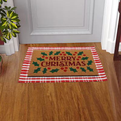 Holiday Living 24-in x 36-in Red White Polyester/Coir/Latex Non-Slip Grip Indoor or outdoor Winte... | Lowe's