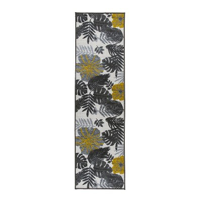 World Rug Gallery Tropical Floral Leaves Indoor/Outdoor Area Rug - GRAY 2'x7':  Runner,  Quick Dry,  UV Resistant,  Flat Pile | Target