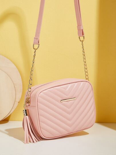 Mini Chevron Detail Tassel Decor Square Bag | SHEIN