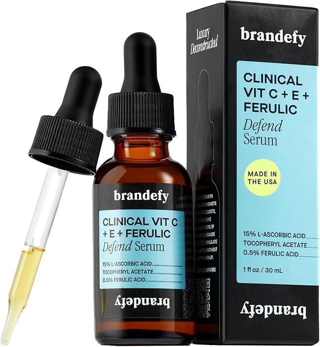 Brandefy Vitamin C Face Serum 15% L. Ascorbic Acid, Anti Aging, Ferulic Acid .5% + Vitamin E for ... | Amazon (US)