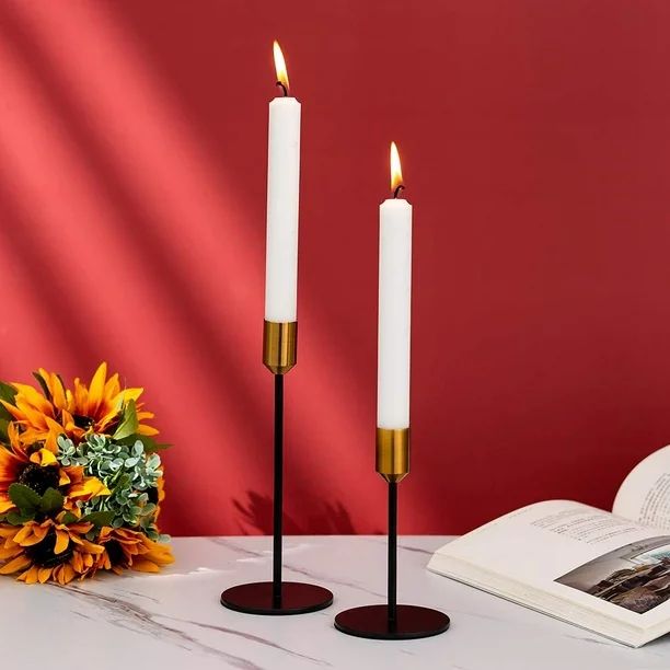 Candlestick Holders Taper Candle Holders, 2 Pcs Candle Stick Holders Set, Gold & Black Brass Cand... | Walmart (US)