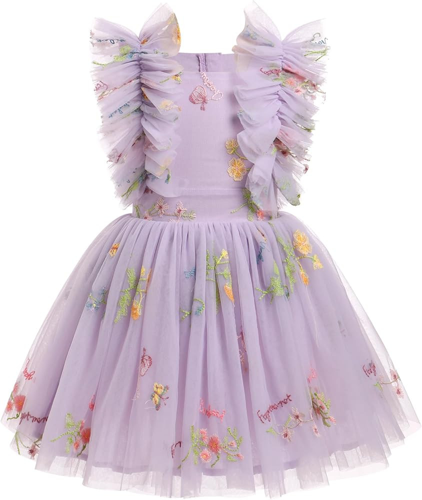 Girls Birthday Party Dress Ruffle Sleeve Sequin Dots Floral Tulle Princess Wedding Pageant Formal... | Amazon (US)