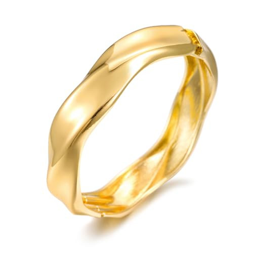 RAUCHBE Gold Chunky Bangle Bracelet for Women Wavy Cuff Bangles Statement Bracelets Jewelry | Amazon (US)
