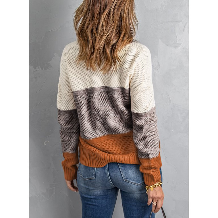 Eytino Sweaters for Women Oversized Sweaters Color Block Long Sleeve Sweater Crew Neck Casual Loo... | Walmart (US)
