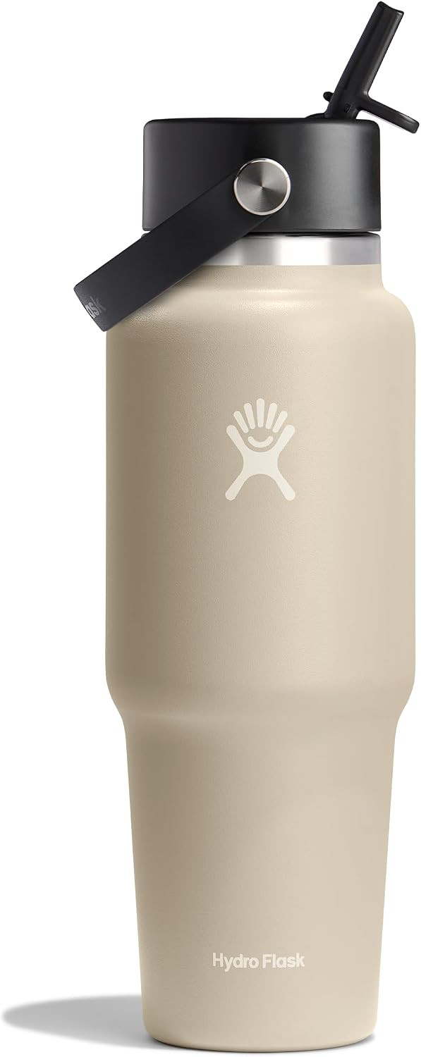 Hydro Flask Travel Water Bottle - Insulated Stainless Steel - Wide Straw Lid, Non Spill, Leakproof in 32 Oz Oat Tan | Amazon (US)