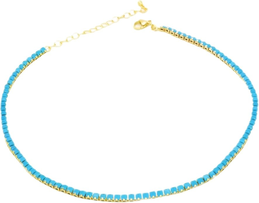 Boho Turquoise Beaded Necklace with Extender Chain Dainty Adjustable Gemstone Choker for Women Su... | Amazon (US)