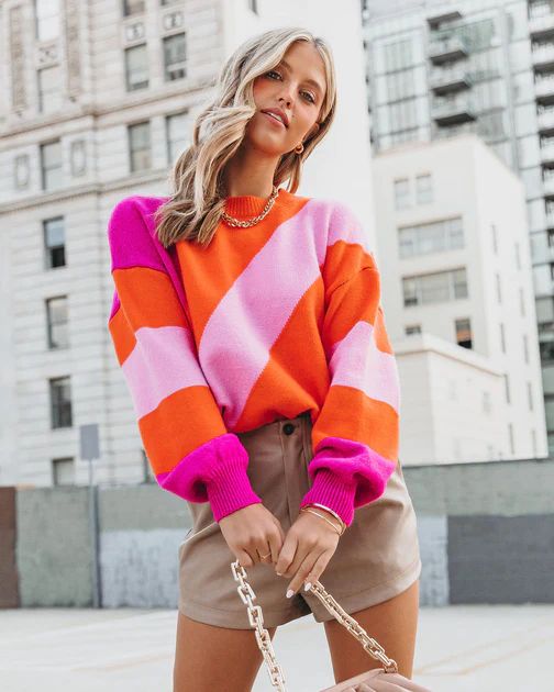 Hung Up On You Stripe Knit Sweater - Pink/Orange | VICI Collection