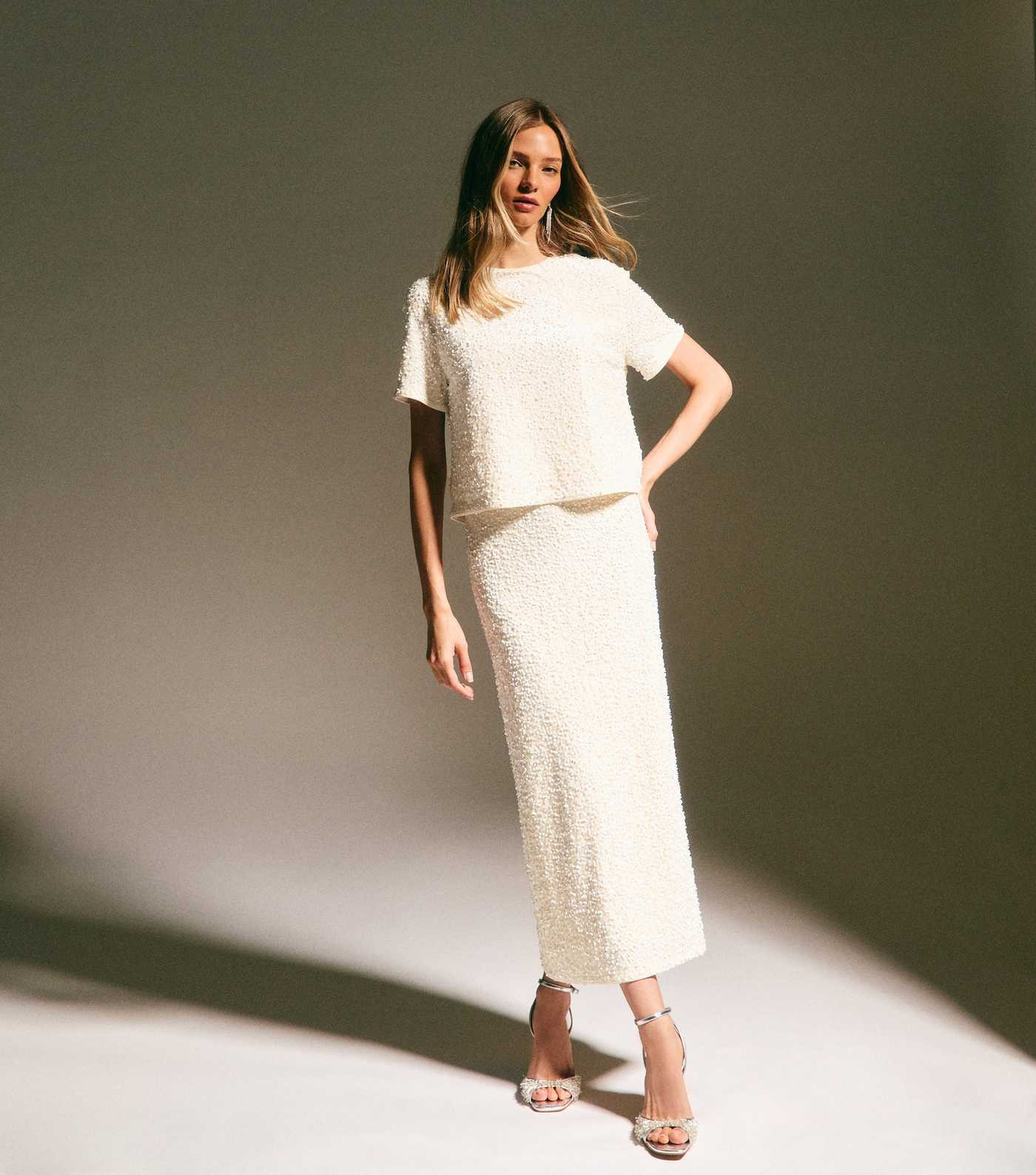 Cream Velvet Sequin Embellished T-Shirt | New Look | New Look (UK)