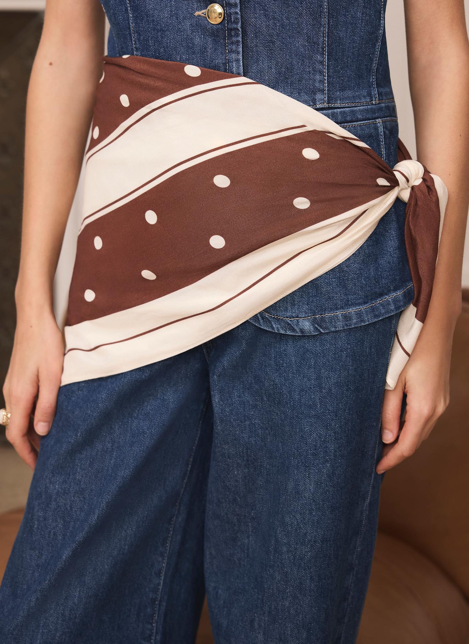 Brown Polka Dot Print Scarf | Mint Velvet