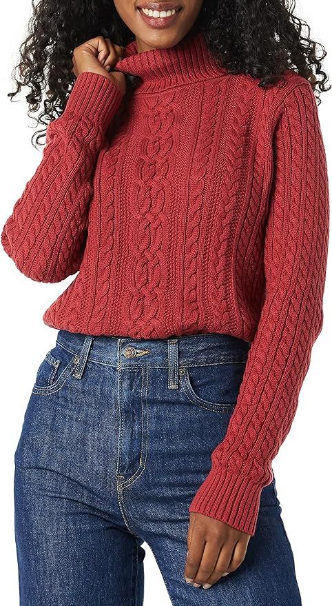 Amazon Essentials Women's Fisherman Cable Turtleneck Sweater | Amazon (US)