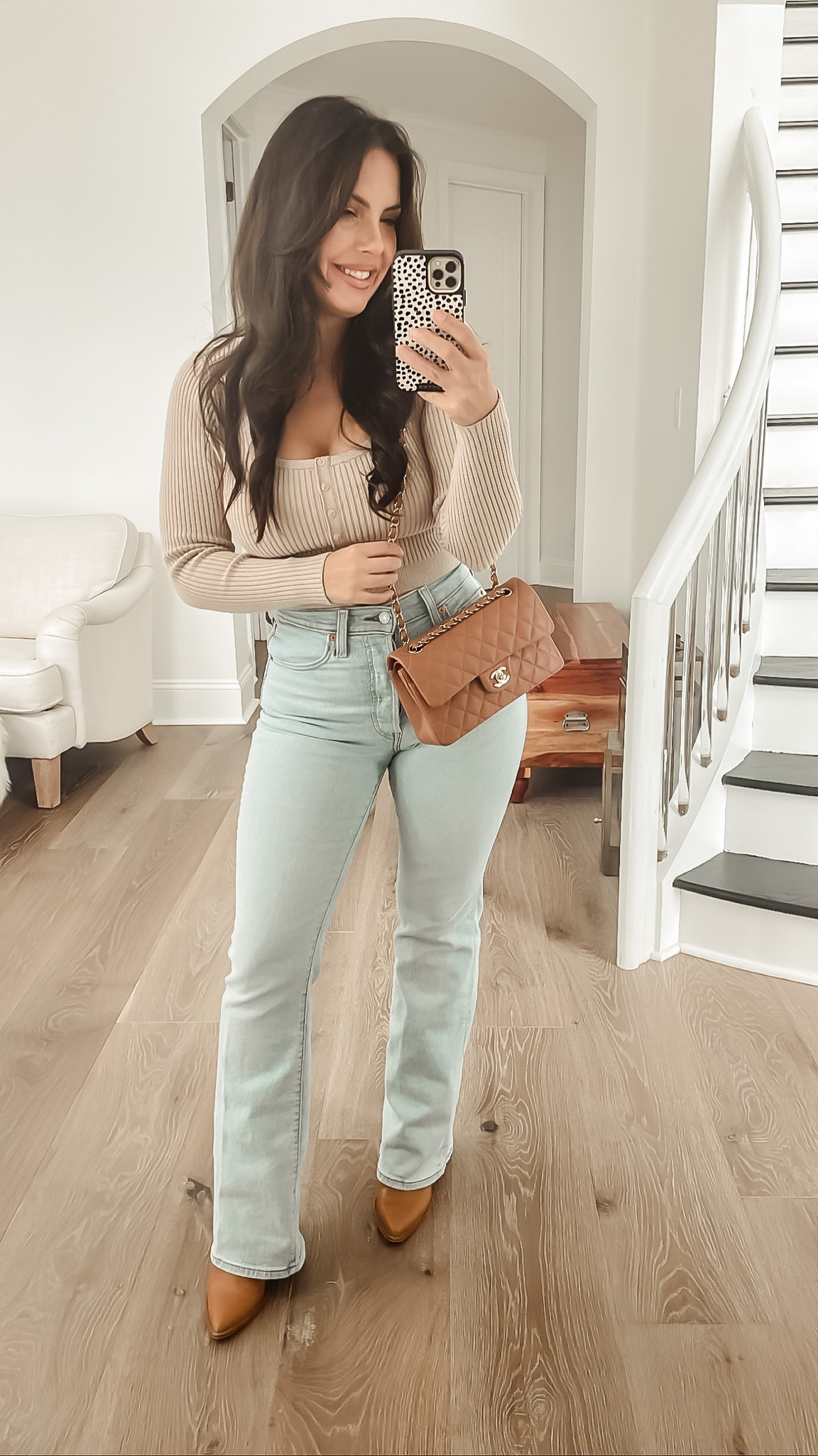 Target jeans, Amazon boots, Abercrombie knit top 