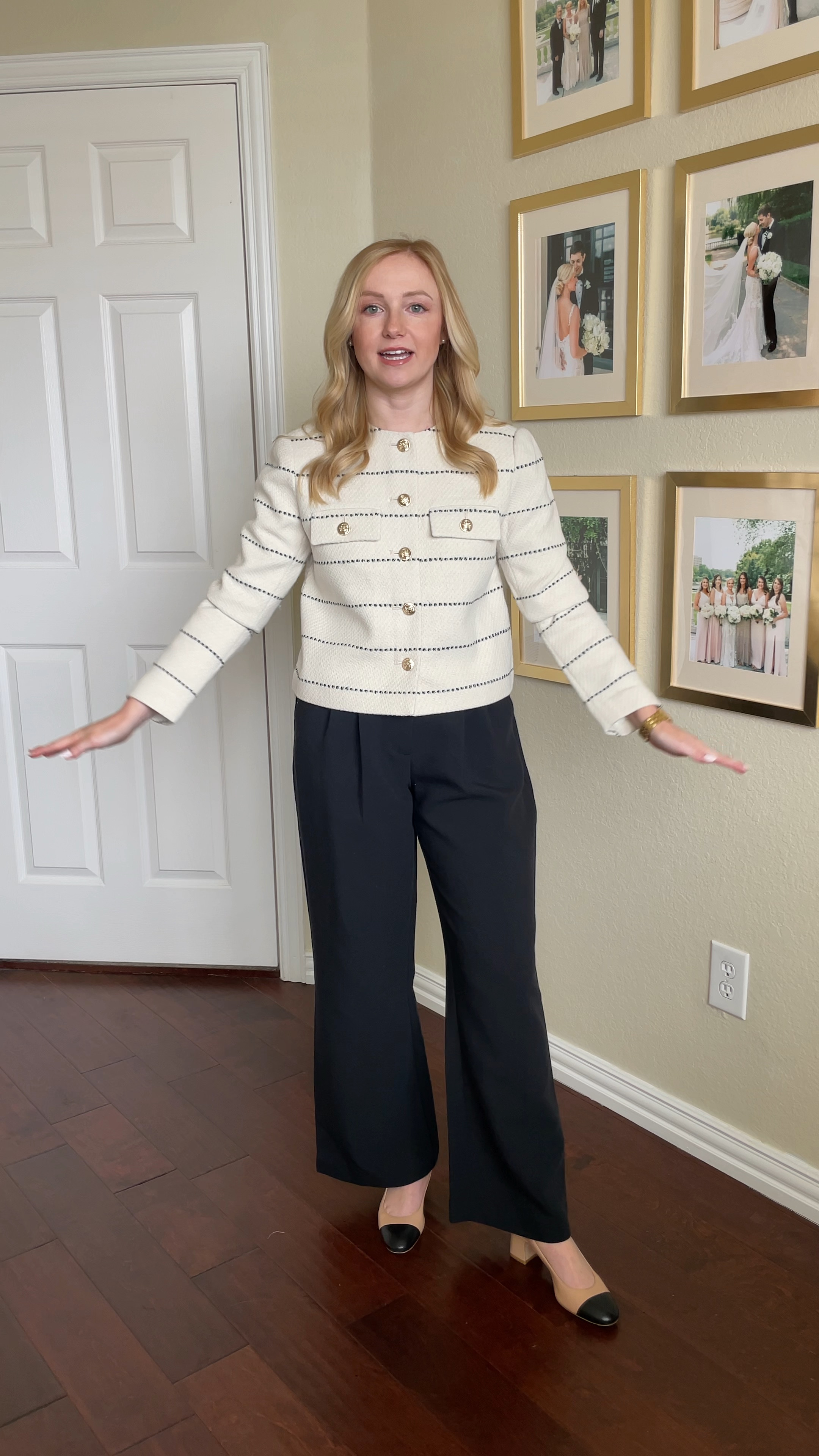 Love this classic jacket! One you’ll have in your wardrobe for years! Wearing a 0, could use a 0P. 26S in pants | workwear, winter workwear, black pants, black trousers, business professional 

#LTKStyleTip #LTKWorkwear #LTKSeasonal