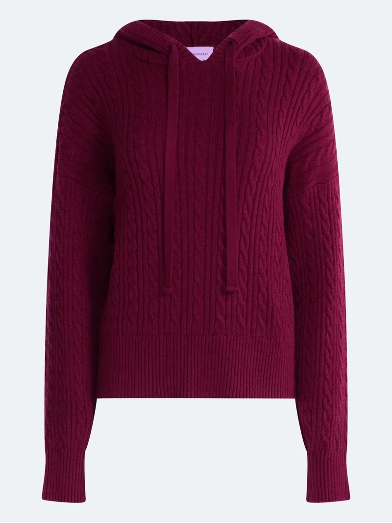 Free Assembly Women's and Women's Plus Cozy Yarn Cable Knit Hoodie Sweater, Midweight, Sizes XS-4... | Walmart (US)