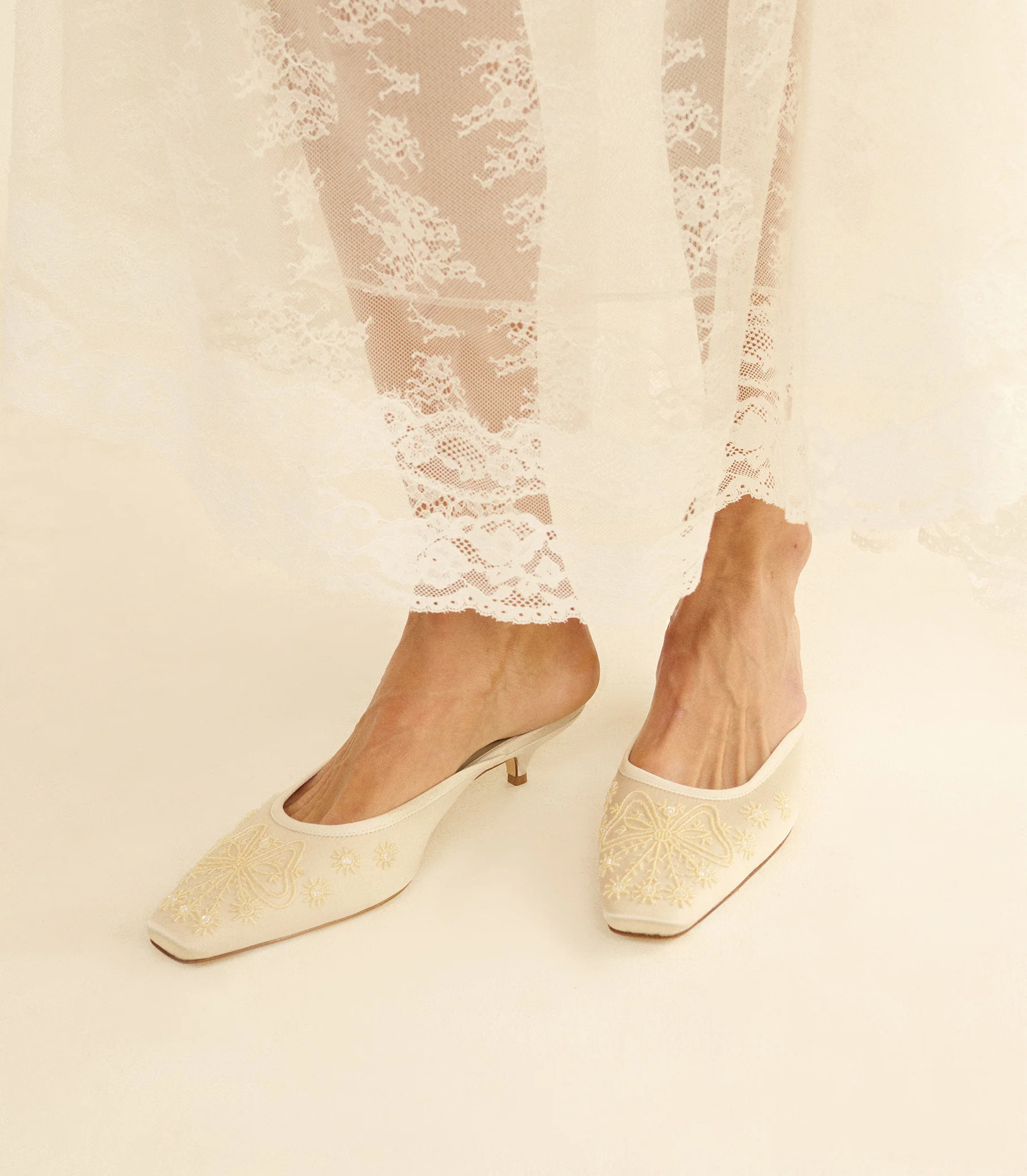 Malin Mule - Embellished Eggshell Satin | DÔEN | DOEN