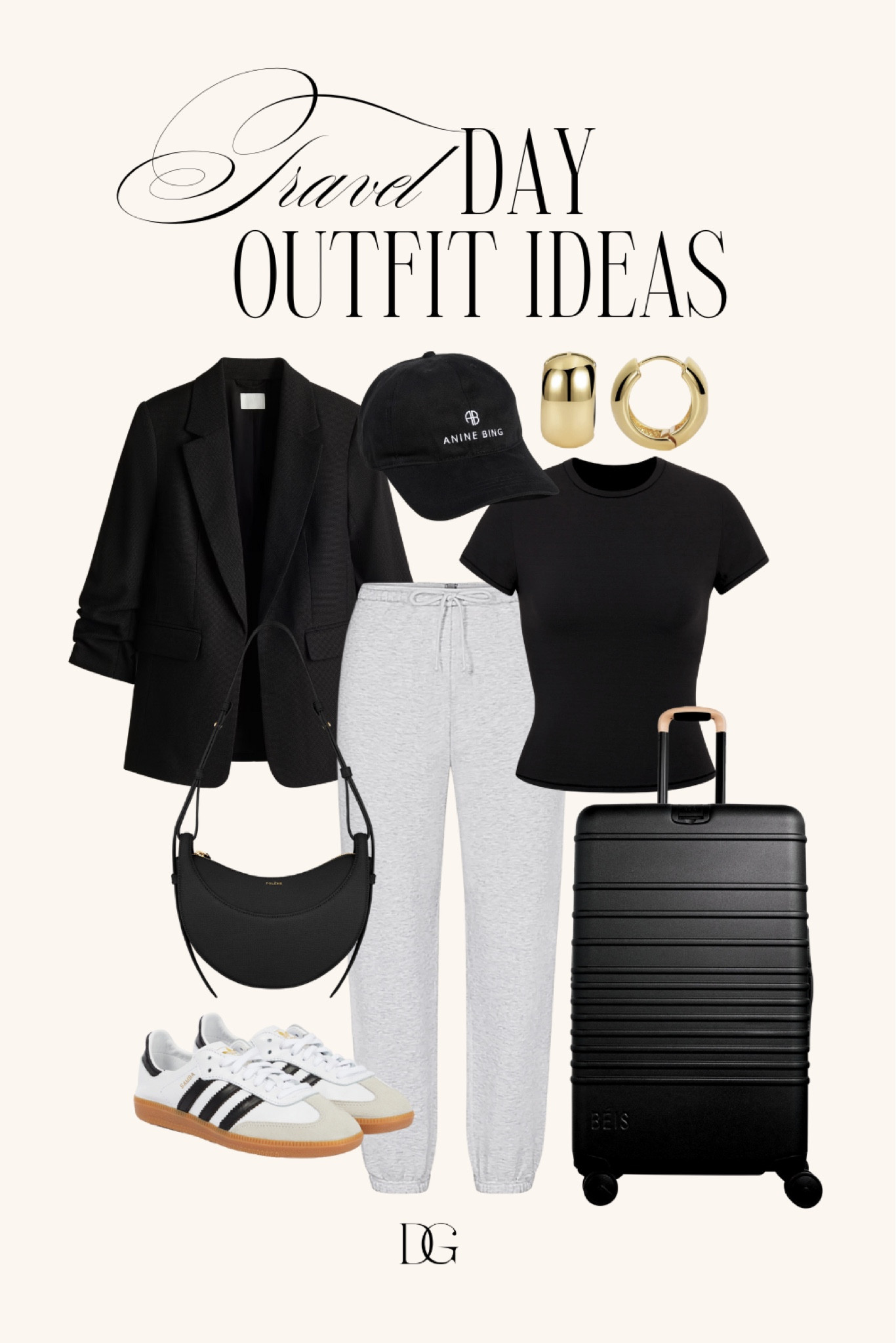 Travel Outfit Idea 〰️ travel outfits, travel look, casual outfit, casual outfits, travel looks, travel outfit inspo, travel essential, travel essentials, travel bag, travel bags, closet basics, closet staples, neutral outfits, neutral outfit, casual sneakers, black blazer, joggers 

#LTKShoeCrush #LTKTravel #LTKStyleTip