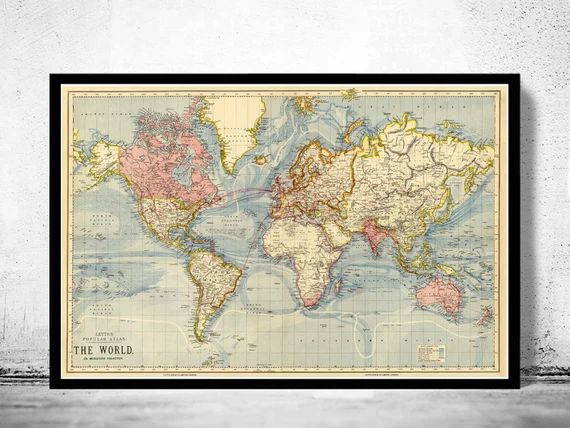Vintage World Map 1883 Mercator projection  | Vintage Poster Wall Art Print | Vintage World Map | Etsy (US)