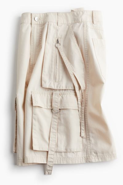 Cotton Cargo Shorts - Regular waist - Knee-length - Light beige - Ladies | H&M US | H&M (US + CA)