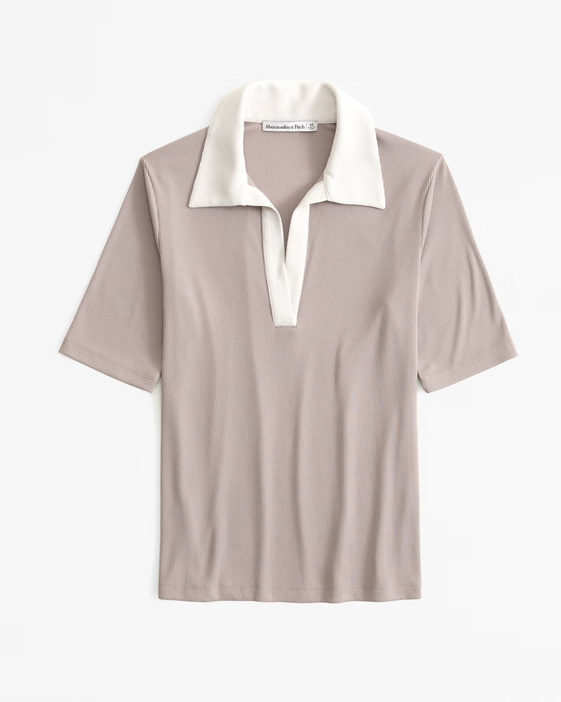 Powdered Rib Half-Sleeve Polo Top | Abercrombie & Fitch (US)