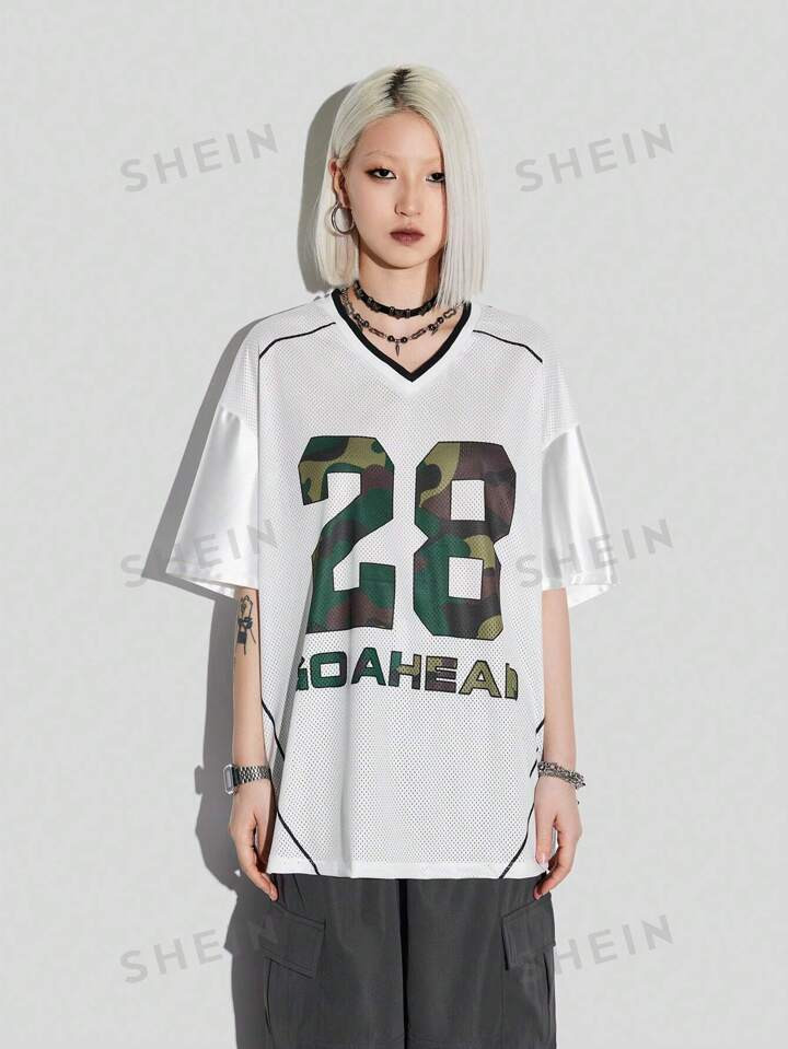 SHEIN Coolane Camouflage Printed Baseball Jersey T-Shirt | SHEIN