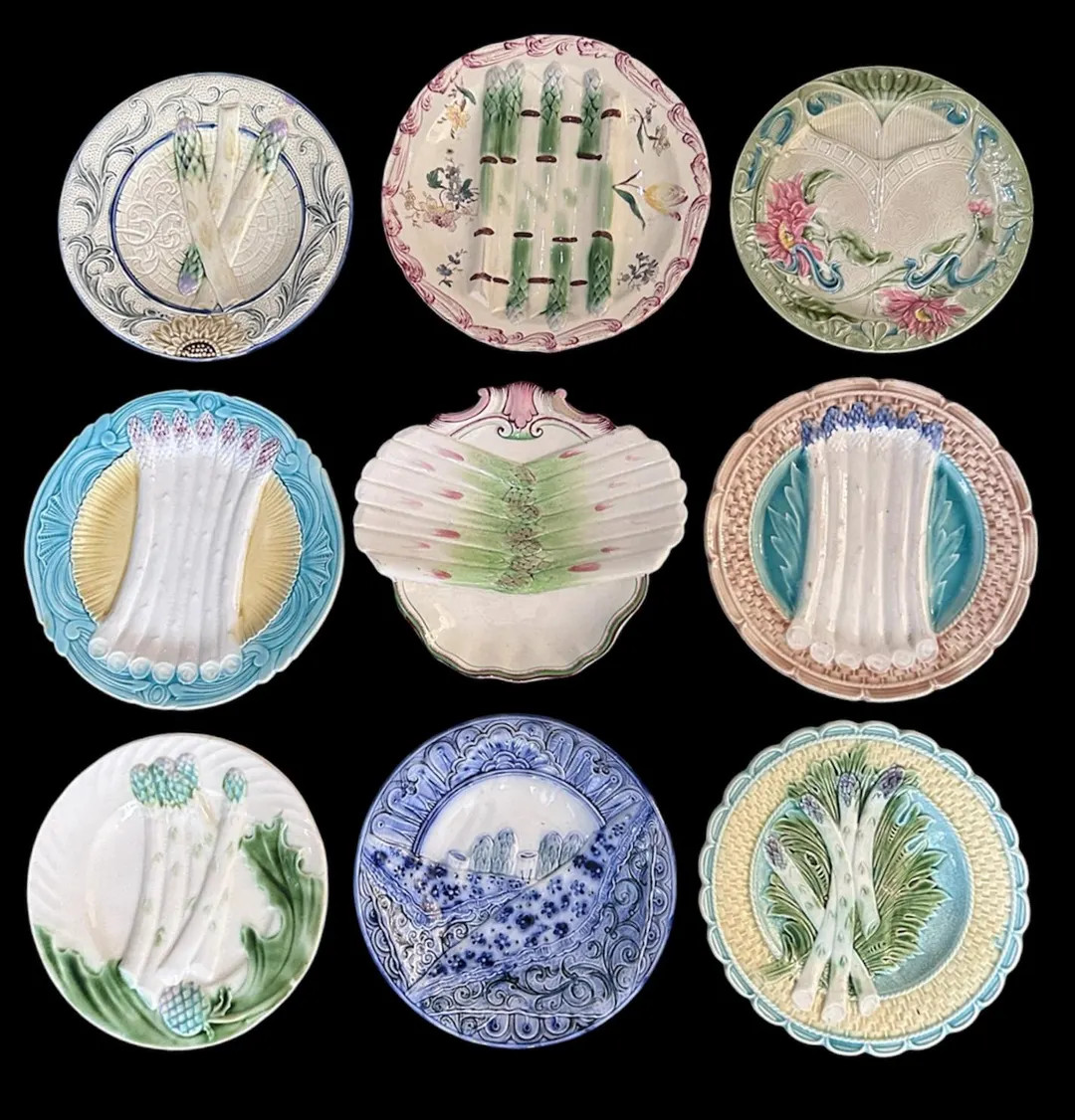 9 French Antique Asparagus Plates in Majolica...All Different! | Etsy (Global)