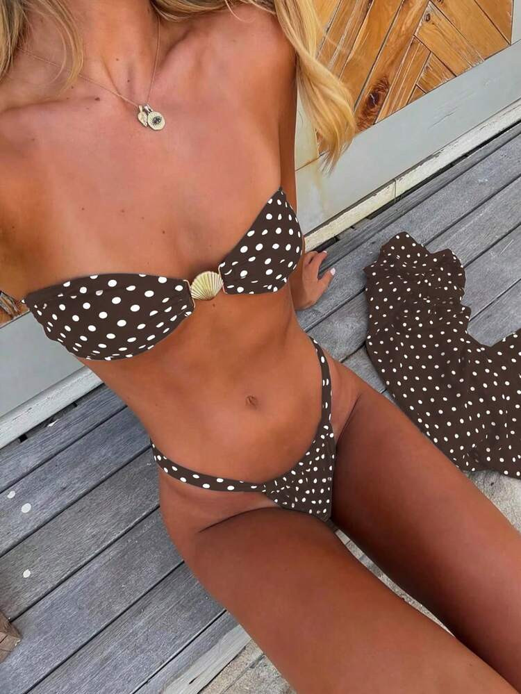 Women's Summer New Arrival: European & American Style, Sexy, Casual, Brown & White Polka Dot, Str... | SHEIN