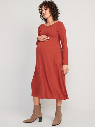 Maternity Fit & Flare Long-Sleeve Rib-Knit Midi Dress | Old Navy (US)