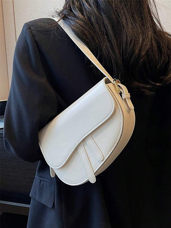 White Flap Saddle Bag Minimalist For Work | SHEIN