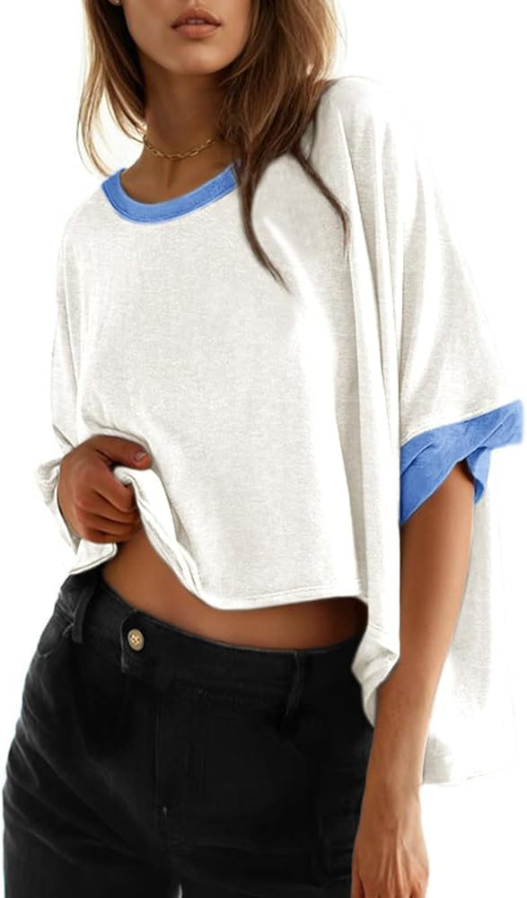 Dokotoo Summer Shirts 2026 Womens Solid T Shirts for Women Loose Oversized Tops Basic Tee | Amazon (US)