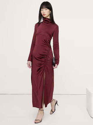 Stretch-Satin Ruched Maxi Dress | Banana Republic (US)