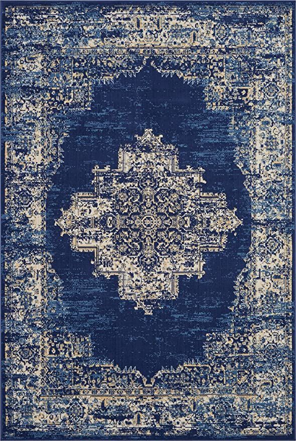 Nourison Grafix Modern Persian Navy Blue 6' x 9' Area Rug, (6' x 9') | Amazon (US)