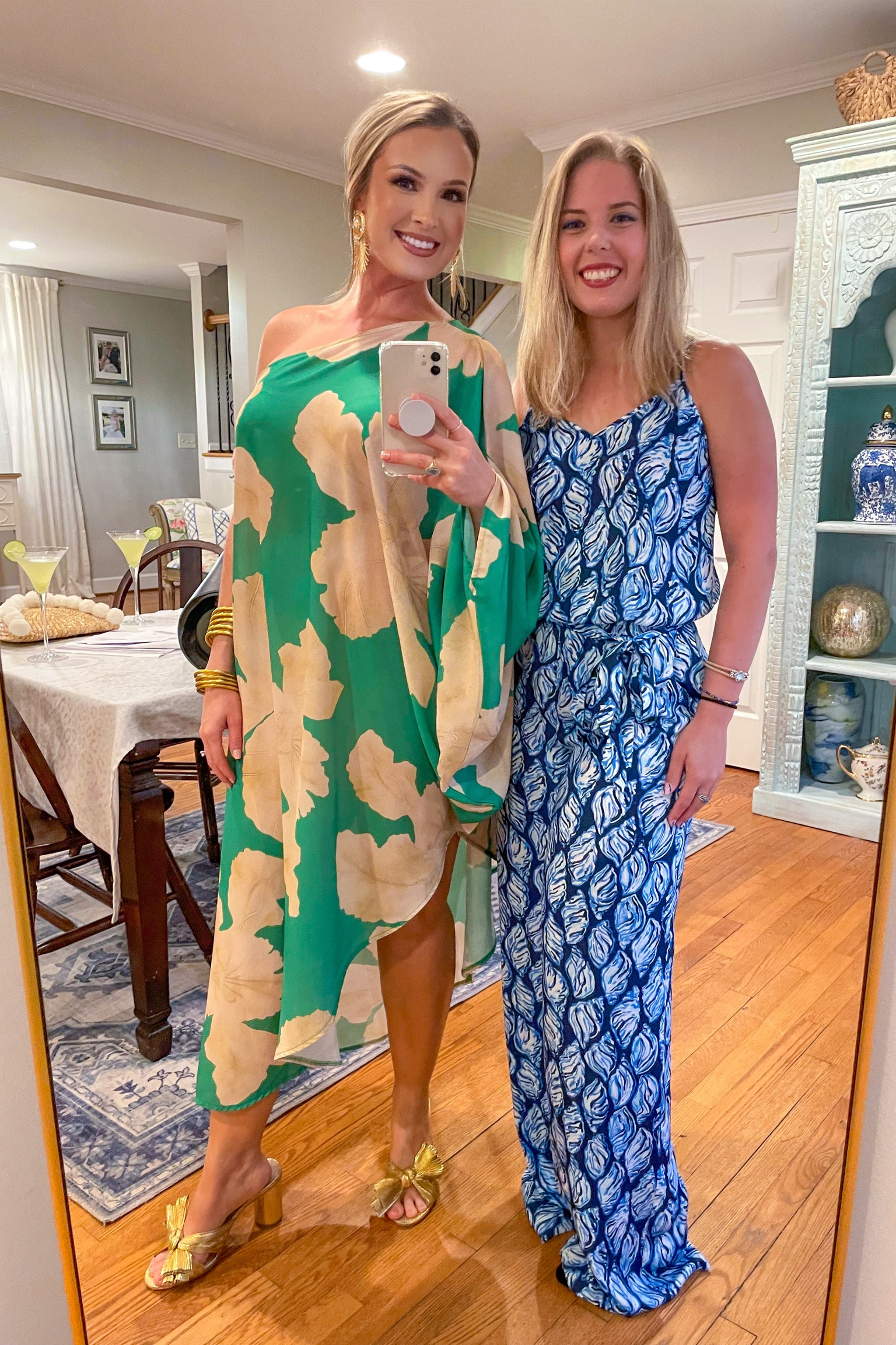 💚🌼 
Floral dress, maxi dress, kaftan dress, green dress, one shoulder dress, gold bow shoes.

#LTKunder50