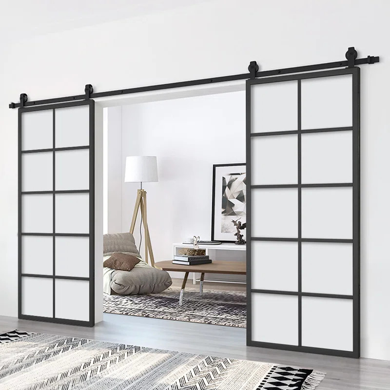 84'' Solid Core Glass with Installation Hardware Kit Barn Door | Wayfair North America