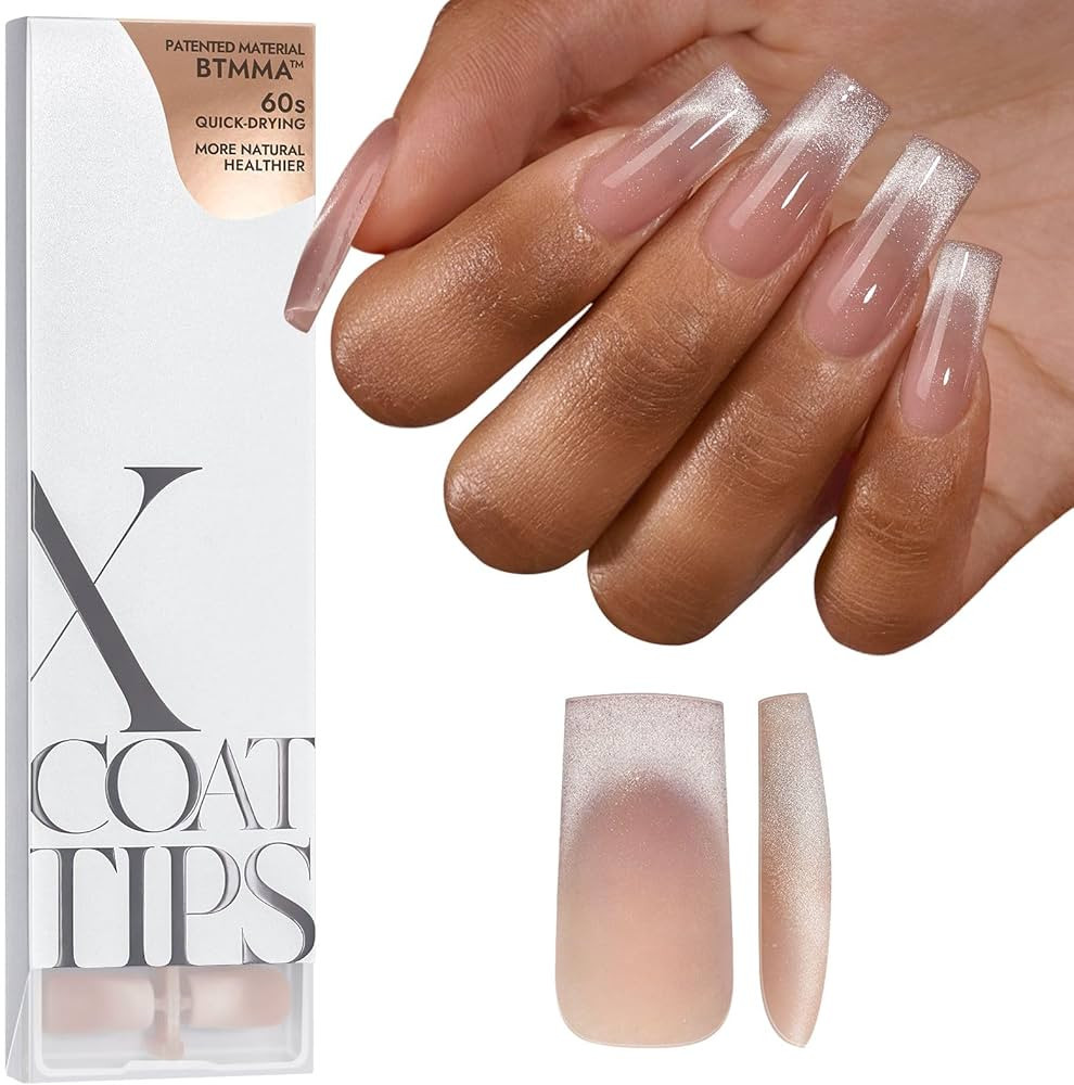 BTArtboxnails XCOATTIPS Cat Eye Nails - French Tip Press On Nails, Long Square False Nails Soak O... | Amazon (US)