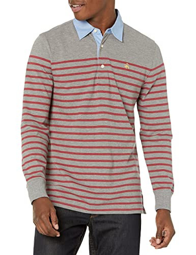 Brooks Brothers Men's Long Sleeve Cotton Pique Polo Shirt, Mariner Stripe, Heather Grey Stripe, Medium | Amazon (US)