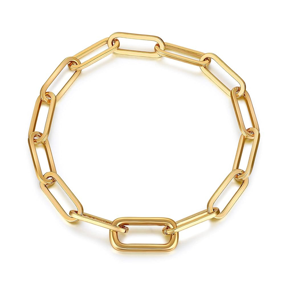 Dainty Layering Bracelets for Women 18 k Gold Plated Fashion Adjustable Chunky Cuban Paperclip Li... | Amazon (US)