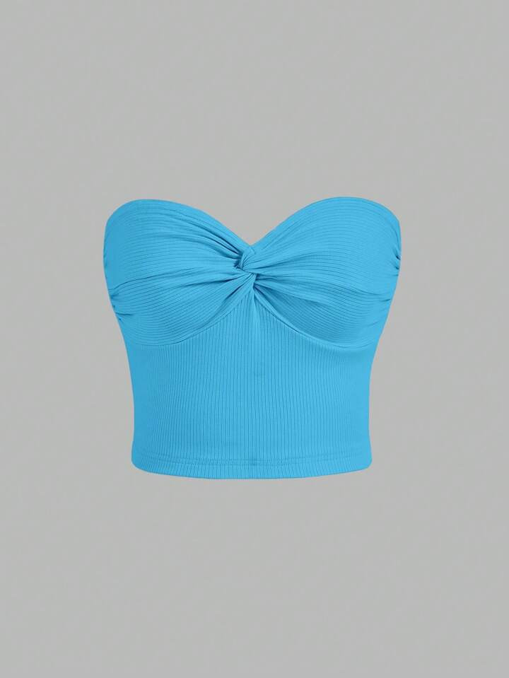 SHEIN MOD Twist Front Ribbed Knit Tube Top | SHEIN